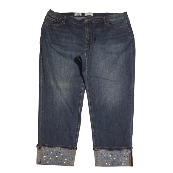 Lane Bryant Denim - Lane Bryant Signature Fit Mid-Rise Boyfriend Embellished Cuff Jeans Blue 22